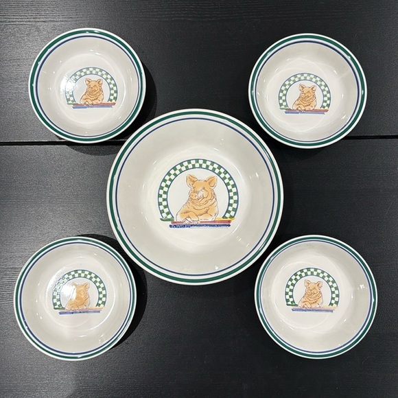 Century Stoneware Fannie's Farm Serving Bowl and 4 Plates Set - Picture 1 of 13